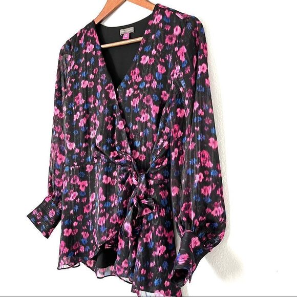 Vince Camuto Twilight Floral Wrap Blouse Size M - Picture 5 of 11